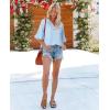 imageWomens Half Sleeve Floral Embroidered Blouse V Neck Ruffle Cotton Boho Summer Business Tops Peasant Blouse Casual TunicsLight Blue