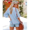 imageWomens Half Sleeve Floral Embroidered Blouse V Neck Ruffle Cotton Boho Summer Business Tops Peasant Blouse Casual TunicsLight Blue