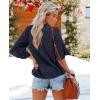 imageWomens Half Sleeve Floral Embroidered Blouse V Neck Ruffle Cotton Boho Summer Business Tops Peasant Blouse Casual TunicsNavy Blue