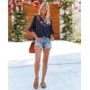 imageWomens Half Sleeve Floral Embroidered Blouse V Neck Ruffle Cotton Boho Summer Business Tops Peasant Blouse Casual TunicsNavy Blue