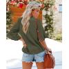imageWomens Half Sleeve Floral Embroidered Blouse V Neck Ruffle Cotton Boho Summer Business Tops Peasant Blouse Casual TunicsOliver Green