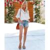 imageWomens Half Sleeve Floral Embroidered Blouse V Neck Ruffle Cotton Boho Summer Business Tops Peasant Blouse Casual TunicsWhite