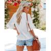 imageWomens Half Sleeve Floral Embroidered Blouse V Neck Ruffle Cotton Boho Summer Business Tops Peasant Blouse Casual TunicsWhite