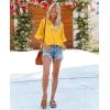 imageWomens Half Sleeve Floral Embroidered Blouse V Neck Ruffle Cotton Boho Summer Business Tops Peasant Blouse Casual TunicsYellow