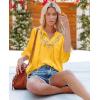imageWomens Half Sleeve Floral Embroidered Blouse V Neck Ruffle Cotton Boho Summer Business Tops Peasant Blouse Casual TunicsYellow