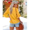 imageWomens Half Sleeve Floral Embroidered Blouse V Neck Ruffle Cotton Boho Summer Business Tops Peasant Blouse Casual TunicsYellow