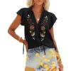 imagesiliteelon Womens Lace Tops Ruffle Short Sleeve Blouses V Neck Embroidered Casual Business Work Summer Crochet TopsA1black