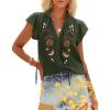 imagesiliteelon Womens Lace Tops Ruffle Short Sleeve Blouses V Neck Embroidered Casual Business Work Summer Crochet TopsArmy Green