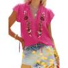 imagesiliteelon Womens Lace Tops Ruffle Short Sleeve Blouses V Neck Embroidered Casual Business Work Summer Crochet TopsHot Pink