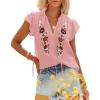 imagesiliteelon Womens Lace Tops Ruffle Short Sleeve Blouses V Neck Embroidered Casual Business Work Summer Crochet TopsOrange Pink