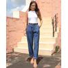 imagesiliteelon Corduroy Pants for Women Cotton Straight High Waist Vintage Trousers with PocketsBlue