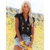 imagesiliteelon Womens Lace Tops Ruffle Short Sleeve Blouses V Neck Embroidered Casual Business Work Summer Crochet TopsA1black