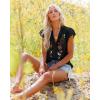 imagesiliteelon Womens Lace Tops Ruffle Short Sleeve Blouses V Neck Embroidered Casual Business Work Summer Crochet TopsA1black