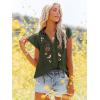imagesiliteelon Womens Lace Tops Ruffle Short Sleeve Blouses V Neck Embroidered Casual Business Work Summer Crochet TopsArmy Green