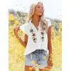 imagesiliteelon Womens Lace Tops Ruffle Short Sleeve Blouses V Neck Embroidered Casual Business Work Summer Crochet TopsAwhite