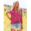 imagesiliteelon Womens Lace Tops Ruffle Short Sleeve Blouses V Neck Embroidered Casual Business Work Summer Crochet TopsHot Pink