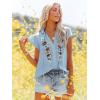 imagesiliteelon Womens Lace Tops Ruffle Short Sleeve Blouses V Neck Embroidered Casual Business Work Summer Crochet TopsLight Blue