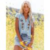 imagesiliteelon Womens Lace Tops Ruffle Short Sleeve Blouses V Neck Embroidered Casual Business Work Summer Crochet TopsLight Blue