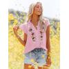 imagesiliteelon Womens Lace Tops Ruffle Short Sleeve Blouses V Neck Embroidered Casual Business Work Summer Crochet TopsLight Pink