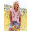 imagesiliteelon Womens Lace Tops Ruffle Short Sleeve Blouses V Neck Embroidered Casual Business Work Summer Crochet TopsLight Pink