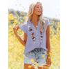 imagesiliteelon Womens Lace Tops Ruffle Short Sleeve Blouses V Neck Embroidered Casual Business Work Summer Crochet TopsLight Purple
