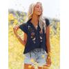 imagesiliteelon Womens Lace Tops Ruffle Short Sleeve Blouses V Neck Embroidered Casual Business Work Summer Crochet TopsNavy Blue