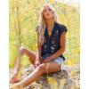 imagesiliteelon Womens Lace Tops Ruffle Short Sleeve Blouses V Neck Embroidered Casual Business Work Summer Crochet TopsNavy Blue