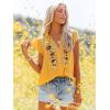 imagesiliteelon Womens Lace Tops Ruffle Short Sleeve Blouses V Neck Embroidered Casual Business Work Summer Crochet TopsYellow