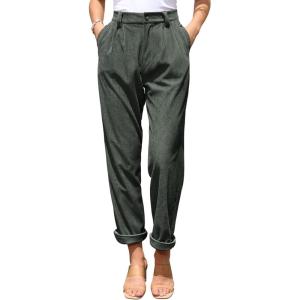imagesiliteelon Corduroy Pants for Women Cotton Straight High Waist Vintage Trousers with PocketsArmy Green