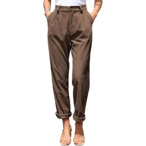 imagesiliteelon Corduroy Pants for Women Cotton Straight High Waist Vintage Trousers with PocketsBrown