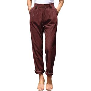 imagesiliteelon Corduroy Pants for Women Cotton Straight High Waist Vintage Trousers with PocketsBurgundy