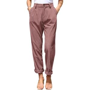 imagesiliteelon Corduroy Pants for Women Cotton Straight High Waist Vintage Trousers with PocketsCoral Pink