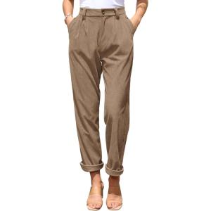 imagesiliteelon Corduroy Pants for Women Cotton Straight High Waist Vintage Trousers with PocketsLight Khaki