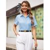 imageWomens Button Down Shirts Short Sleeve Fitted Button Up Dress Shirt Solid Collared Blouse Wrinkle Free Work Business TopA Light Blue