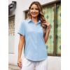 imageWomens Button Down Shirts Short Sleeve Fitted Button Up Dress Shirt Solid Collared Blouse Wrinkle Free Work Business TopA Light Blue