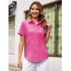 imageWomens Button Down Shirts Short Sleeve Fitted Button Up Dress Shirt Solid Collared Blouse Wrinkle Free Work Business TopA Rose Red