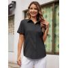 imageWomens Button Down Shirts Short Sleeve Fitted Button Up Dress Shirt Solid Collared Blouse Wrinkle Free Work Business TopAll Black