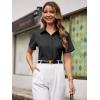 imageWomens Button Down Shirts Short Sleeve Fitted Button Up Dress Shirt Solid Collared Blouse Wrinkle Free Work Business TopAll Black