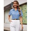 imageWomens Button Down Shirts Short Sleeve Fitted Button Up Dress Shirt Solid Collared Blouse Wrinkle Free Work Business TopBlue