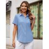 imageWomens Button Down Shirts Short Sleeve Fitted Button Up Dress Shirt Solid Collared Blouse Wrinkle Free Work Business TopBlue