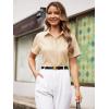 imageWomens Button Down Shirts Short Sleeve Fitted Button Up Dress Shirt Solid Collared Blouse Wrinkle Free Work Business TopCream
