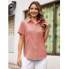 imageWomens Button Down Shirts Short Sleeve Fitted Button Up Dress Shirt Solid Collared Blouse Wrinkle Free Work Business TopDark Pink