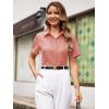 imageWomens Button Down Shirts Short Sleeve Fitted Button Up Dress Shirt Solid Collared Blouse Wrinkle Free Work Business TopDark Pink