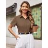 imageWomens Button Down Shirts Short Sleeve Fitted Button Up Dress Shirt Solid Collared Blouse Wrinkle Free Work Business TopLight Khaki