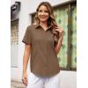 imageWomens Button Down Shirts Short Sleeve Fitted Button Up Dress Shirt Solid Collared Blouse Wrinkle Free Work Business TopLight Khaki