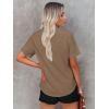 imageWomens Button Down Shirts Short Sleeve Fitted Button Up Dress Shirt Solid Collared Blouse Wrinkle Free Work Business TopLight Khaki