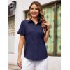 imageWomens Button Down Shirts Short Sleeve Fitted Button Up Dress Shirt Solid Collared Blouse Wrinkle Free Work Business TopNavy Blue