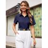 imageWomens Button Down Shirts Short Sleeve Fitted Button Up Dress Shirt Solid Collared Blouse Wrinkle Free Work Business TopNavy Blue