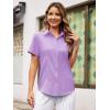 imageWomens Button Down Shirts Short Sleeve Fitted Button Up Dress Shirt Solid Collared Blouse Wrinkle Free Work Business TopPurple
