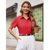 imageWomens Button Down Shirts Short Sleeve Fitted Button Up Dress Shirt Solid Collared Blouse Wrinkle Free Work Business TopRed